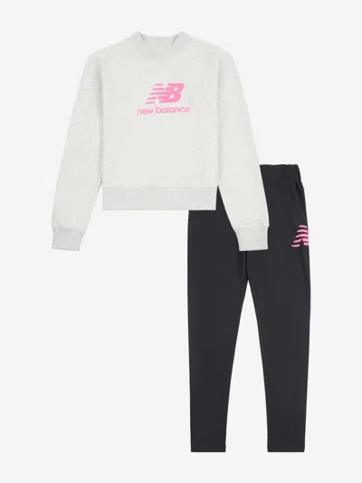 New Balance Kids'  Girls Stacked Logo Sweatshirt And Leggings Set In Grey