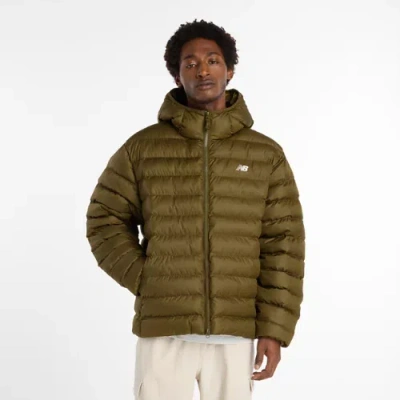 New Balance Herren Sport Essentials Hooded Puffer Jacket In Braun, Polywoven, Grösse M In Brown