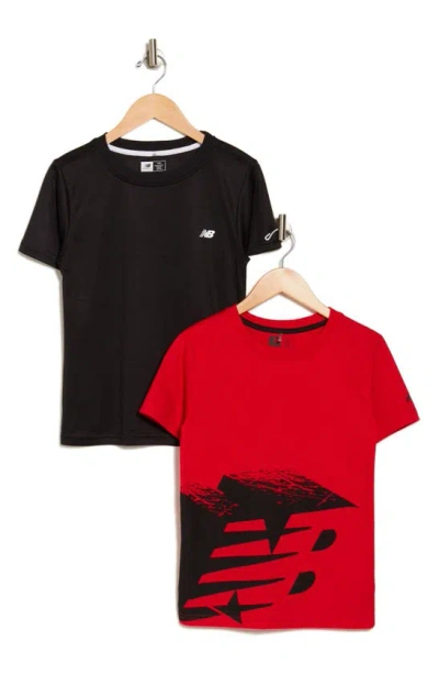 New Balance Kids' 2-pack Graphic & Performance T-shirts In True Red/ Black