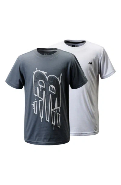 New Balance Kids' 2-pack Logo Graphic & Performance Graphic T-shirts In Gunmetal/ White