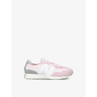 New Balance Pale Pink Kids' 327 Logo-embroidered Suede And Woven Low-top Trainers Eur 38 / 5 Uk