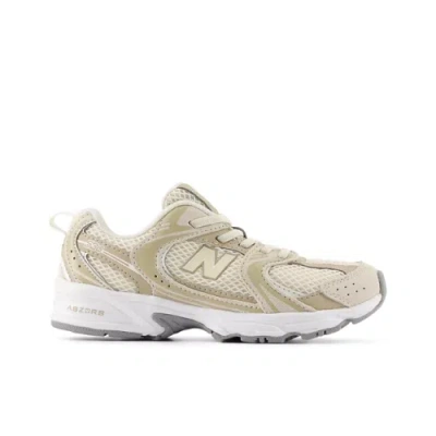 NEW BALANCE KIDS 530 BUNGEE LACE IN BEIGE/BROWN LEATHER, SIZE 12.5
