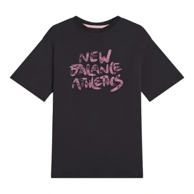 New Balance Girls Athletics Graffiti Graphic T-shirt In Black Cotton, Size 10-11 Y