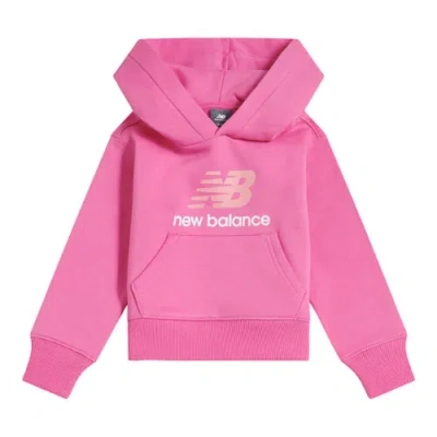 New Balance Kids' Brush Back Stacked Logo Hoodie In Pink
