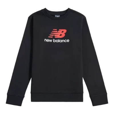 New Balance Kids' Brush Back Stacked Logo Crew Shirt In Black