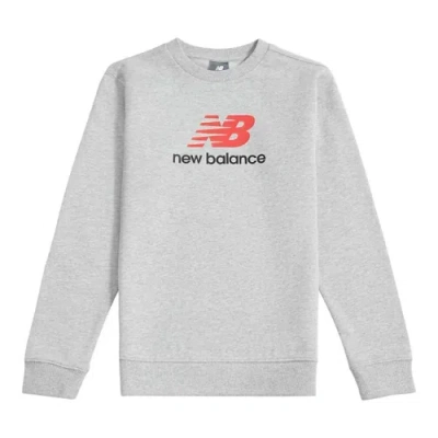 New Balance Kids' Brush Back Stacked Logo Crew Shirt In Gray