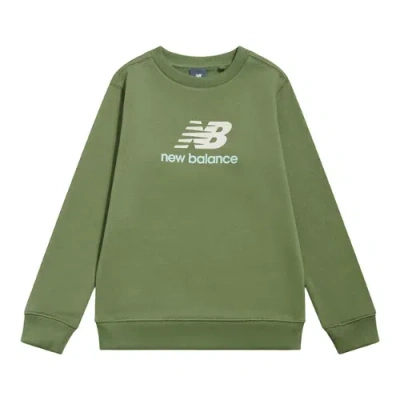 New Balance Kids' Brush Back Stacked Logo Crew Shirt In Green