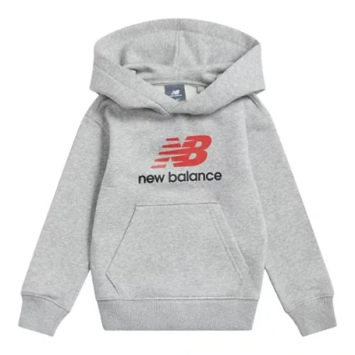New Balance Kids' Brush Back Stacked Logo Hoodie In Gray