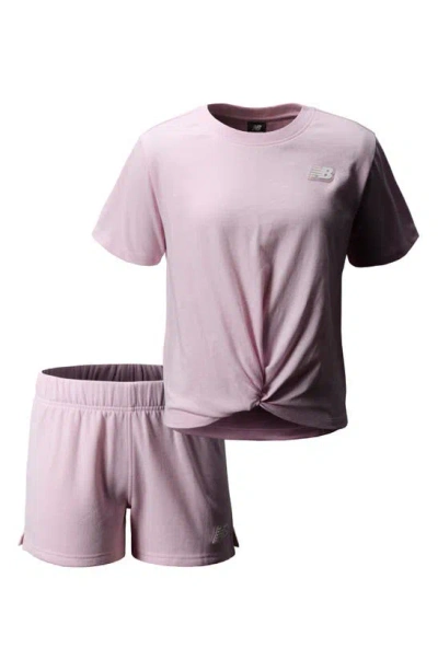 New Balance Kids' Fleece Short Sleeve Shirt & Shorts Set In Light Raspberry