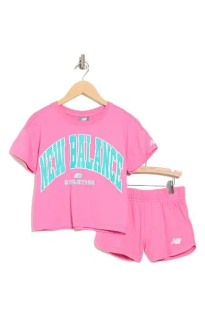 New Balance Kids' Fleece T-shirt & Shorts Set In Real Pink