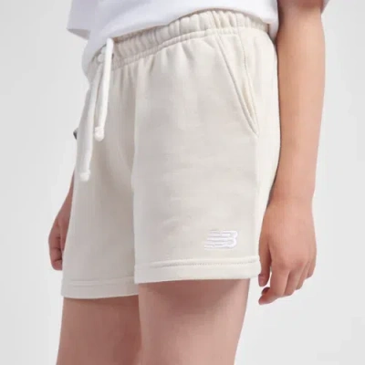 New Balance Girls Ft Small Logo Short In Beige Cotton Fleece, Size 12-13 Y In White