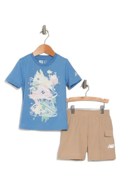 New Balance Kids' Graphic T-shirt & Shorts 2-piece Set In Blue Laguna