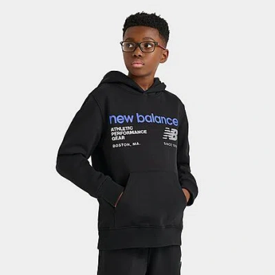 New Balance Kids' Linear Logo Pullover Hoodie In Black