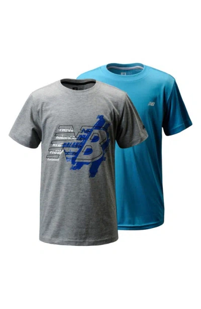 New Balance Kids' 2-pack Graphic & Performance T-shirts In Gray Heather/ Virtual Sky