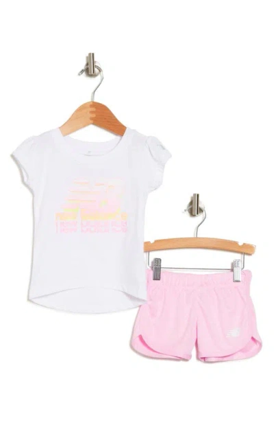 New Balance Kids' Logo T-shirt & Mesh Shorts Set In Orbit Pink