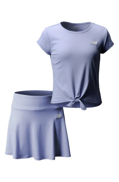 New Balance Kids' Ribbed T-shirt & Pull-on Skirt Set In Purple