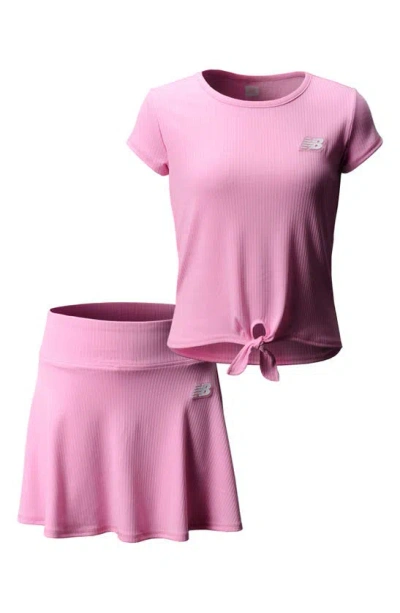 New Balance Kids' Ribbed T-shirt & Pull-on Skirt Set In Orbit Pink