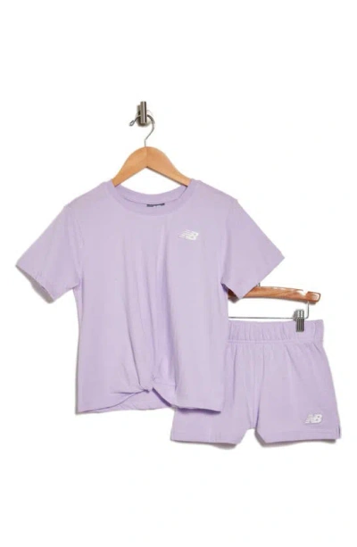New Balance Kids' Short Sleeve Shirt & Shorts Set In Cyber Lilac