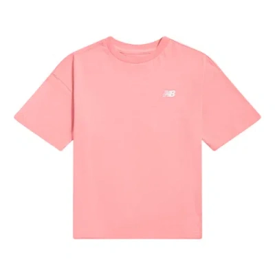 New Balance Girls Small Logo Jersey T-shirt In Pink Cotton, Size 10-11 Y