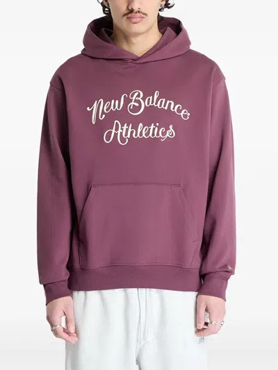 New Balance League Script-logo Hoodie In Purple
