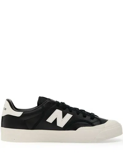 New Balance Leather N Logo Low-top Sneakers In Black