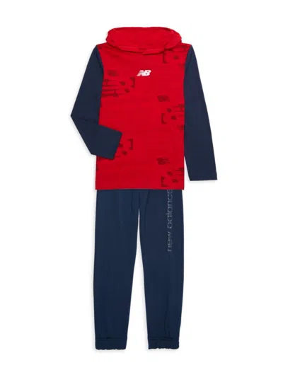 New Balance Kids' Little Boy's 2-piece Hooded Tee & Pants Set In Red