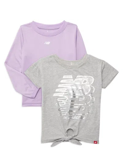 New Balance Kids' Little Girl's 2-pack Logo Tee Set In Grey Orchid