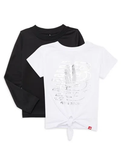 New Balance Kids' Little Girl's 2-piece Logo Tee & Shirt Set In White Black