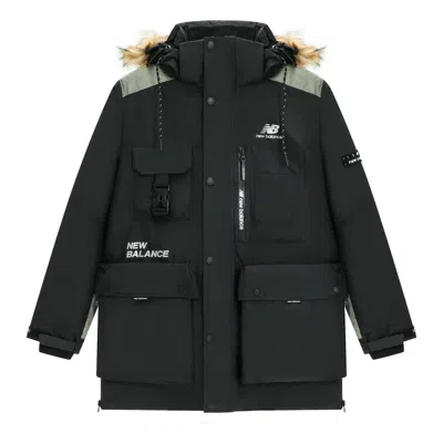New Balance Logo Classic Down Jacket 'black Grey' In Green