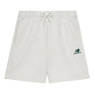 New Balance Logo Cotton Shorts 'white Green' In Gray