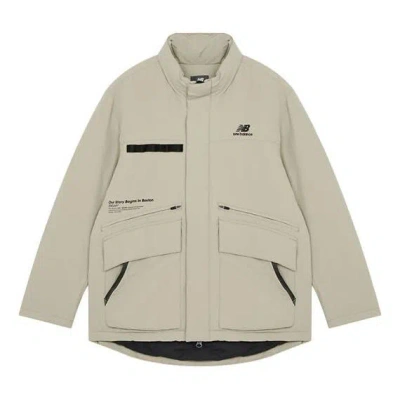 New Balance Logo Down Jacket 'beige' In Gray