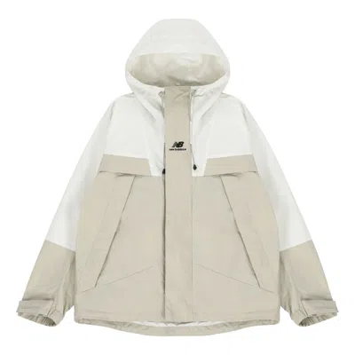 New Balance Logo Embroidered Colorblock Hooded Jacket Couple Style White In Gray
