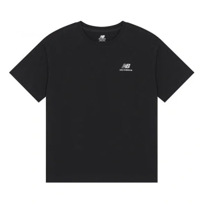 New Balance Logo Embroidered Knit Round Neck Short Sleeve Black T-shirt