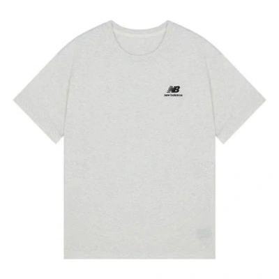 New Balance Logo Embroidered Knit Round Neck Short Sleeve Gray T-shirt