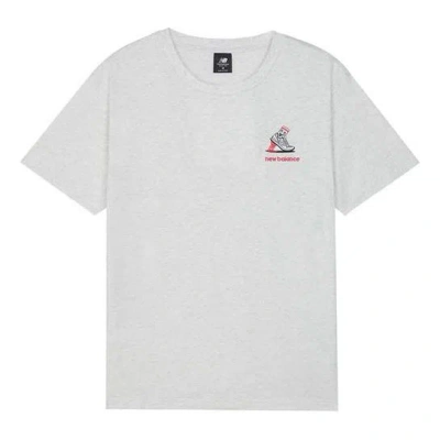 New Balance Logo Embroidered Round Neck Short Sleeve Gray T-shirt
