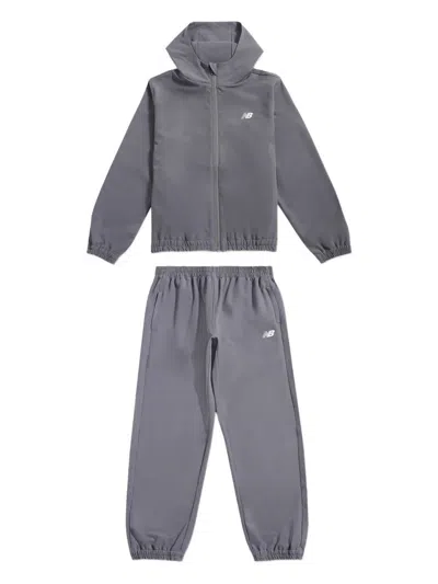 New Balance Kids' Logo-print Hooded Tracksuit In Gray