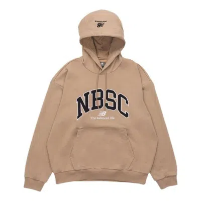 New Balance Logo Print Hoodie 'beige Black' In Brown