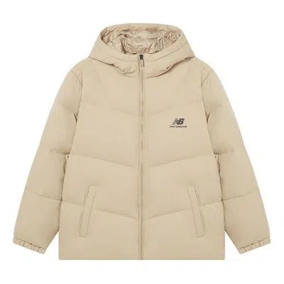 New Balance Logo Print Mid Down Jacket 'beige' In Neutral