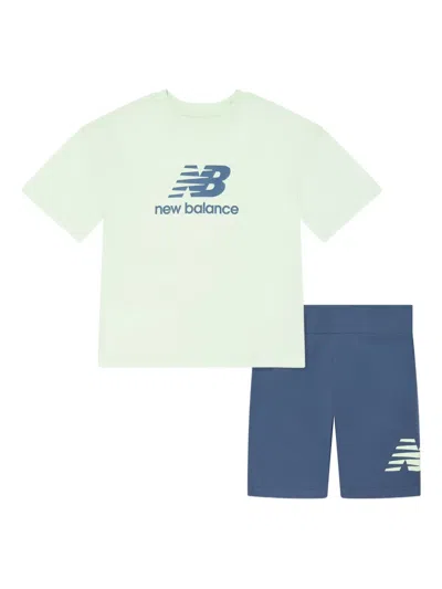New Balance Kids' Logo-print Shorts Set In Green