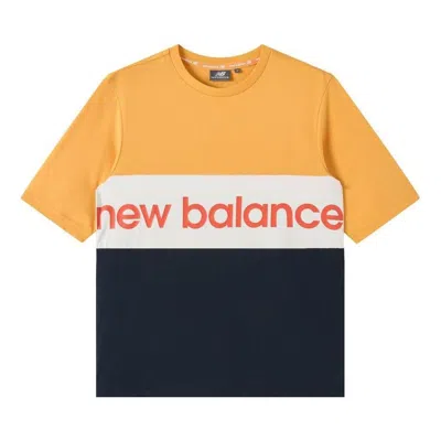New Balance Logo Printed Colorblock Tee 'orange White Black' In Yellow
