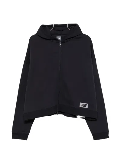 New Balance Logo-patch Zip-up Hoodie In Black