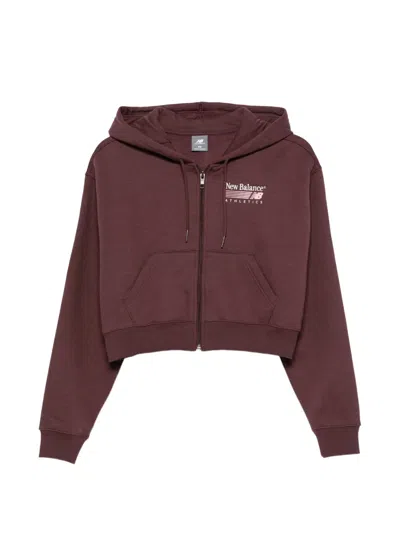 New Balance Logo-print Cropped Hoodie In Brown