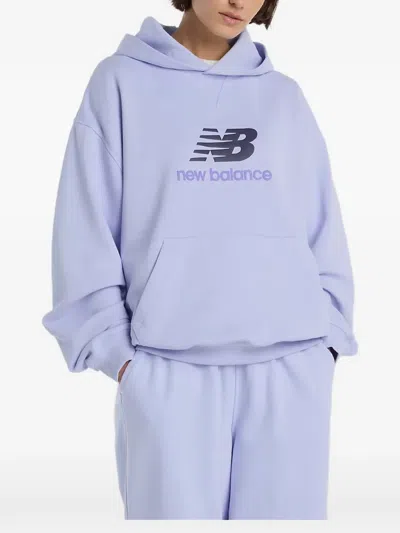 New Balance Logo-print Pouch-pocket Hoodie In Purple