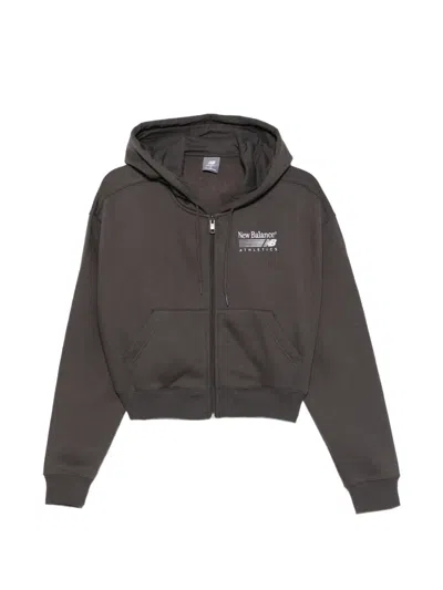 New Balance Logo-print Zip-fastening Hoodie In Brown