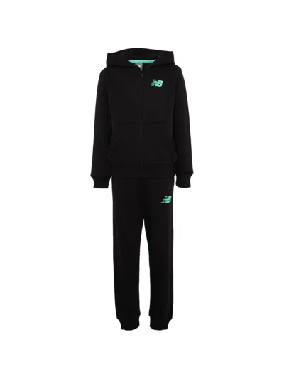 New Balance Kids' Logo-print Zip-up Tracksuit In Black