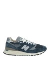 New Balance Man Sneakers Navy Size 12 Leather, Textile Fibers In Navy Blue