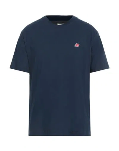 New Balance Man T-shirt Navy Size S Cotton, Polyester In Navy Blue