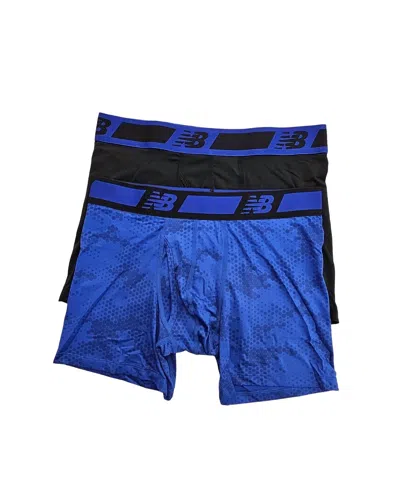 New Balance Men's 2-pack Dry And Fresh Performance 6" Boxer Briefs In Black/royal Desert Camo In Multi