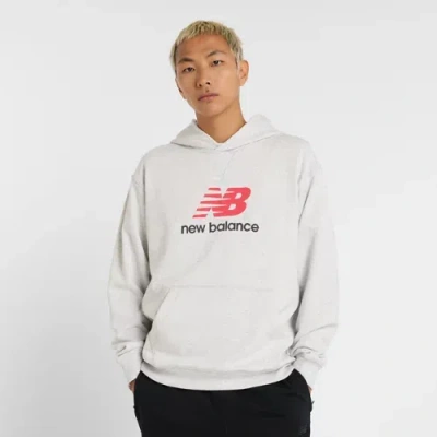 NEW BALANCE HERREN ATHLETICS FRENCH TERRY LOGO HOODIE IN GRAU/ROT, BAUMWOLLE, GRÖSSE XS