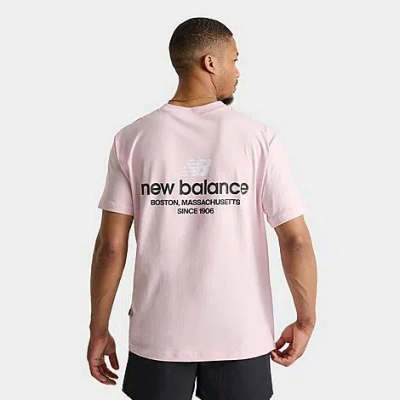 New Balance Men's Linear Logo T-shirt Size Medium 100% Cotton In Pink